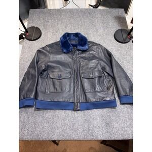 Vintage‎ United Face NY Leather Bomber Jacket Mens  4XL Blue